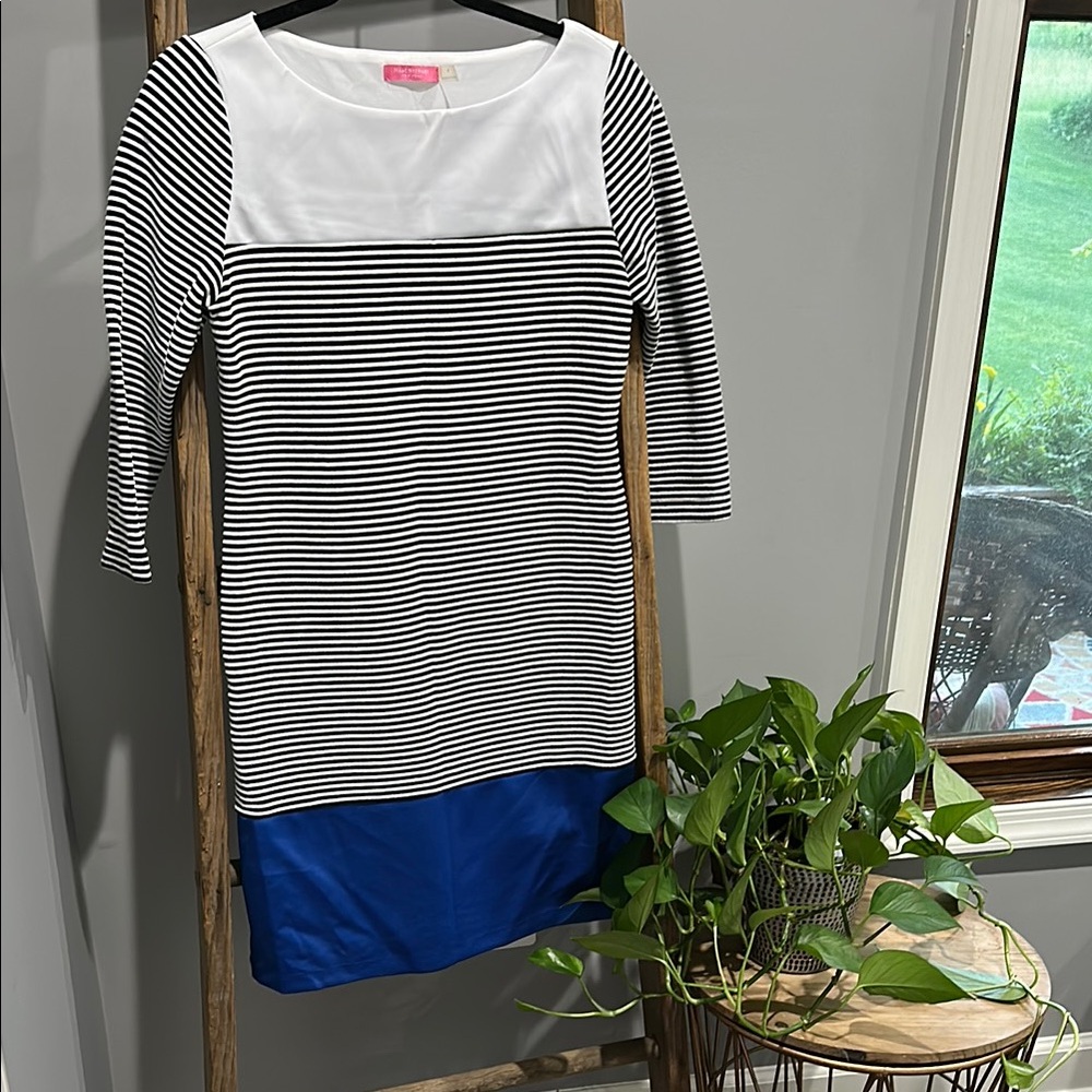 Isaac Mizrahi Black and White Sheath Dress with Crew Neck